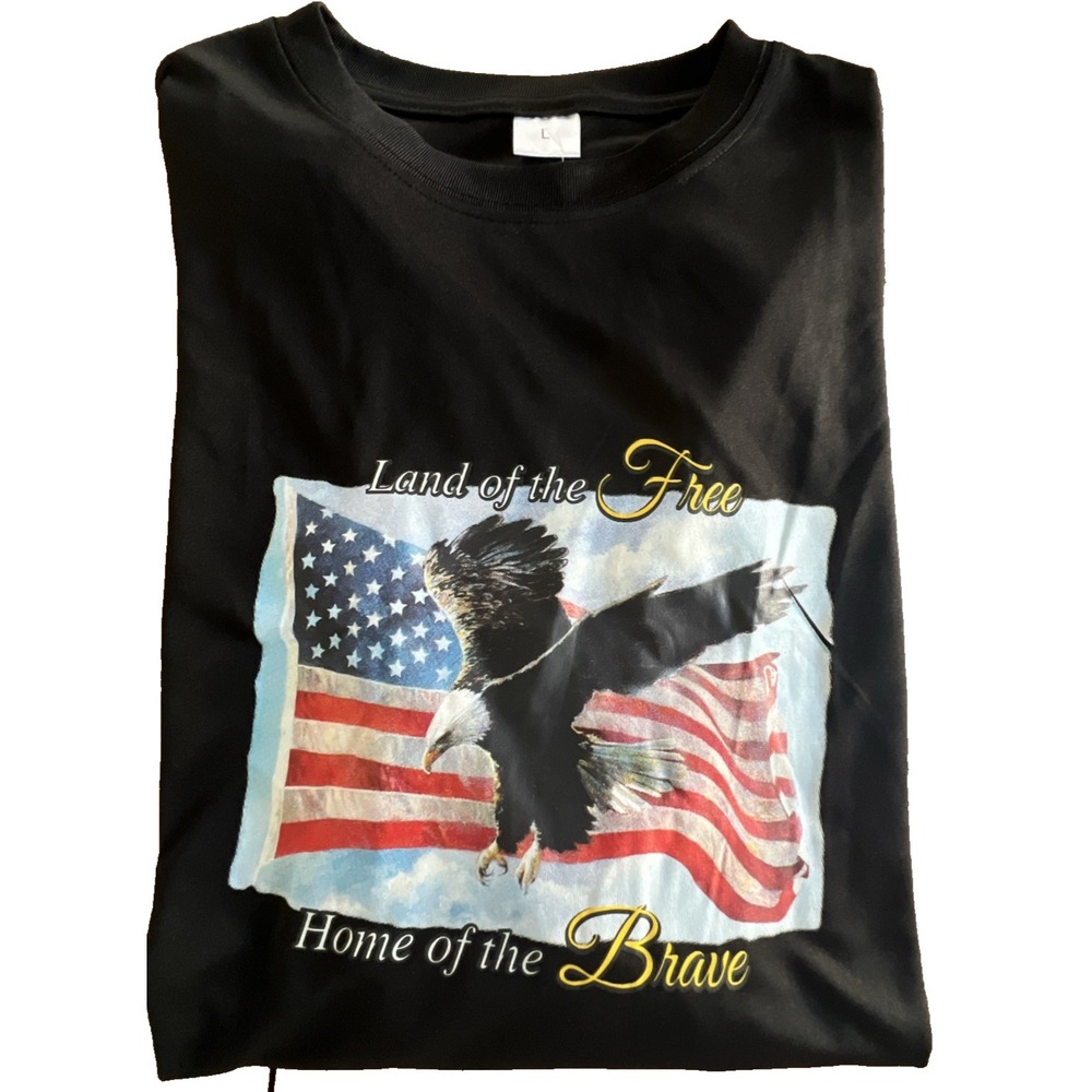 Mens Long Sleeve Shirt  Brave America 250 Trump Patriotic Bald Eagle Flag Large